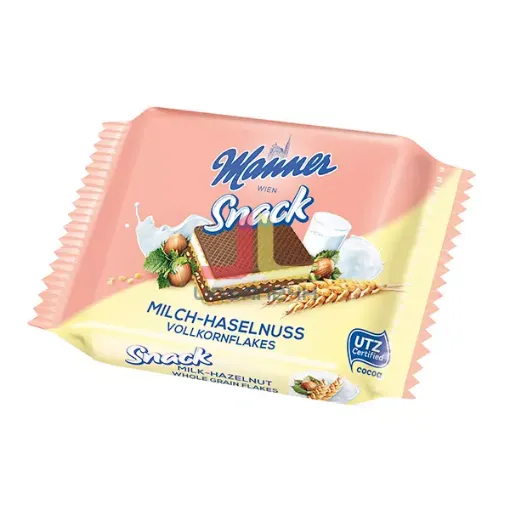 Manner Snack 25g Milk - Hazelnut Wafer Whole Grain Flakes